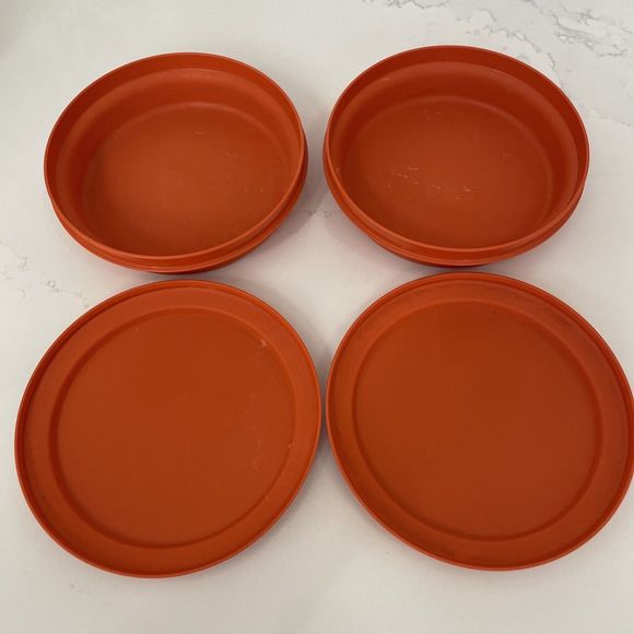 Lot of 2 Vintage Tupperware #1207-44 Orange Seal N Serve Plate N' Bowl Combo - Picture 9 of 9